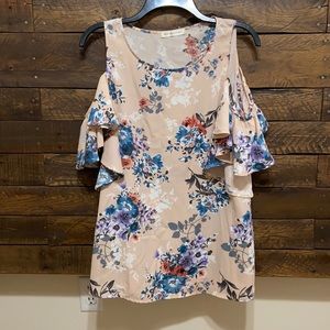 Light Pink Floral Cold Shoulder Top